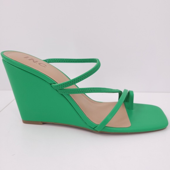 I.N.C INC Eiana Strappy Ankle Wedge Sandals Green Womens 10 M Flat Toe Ring NEW - Picture 5 of 16